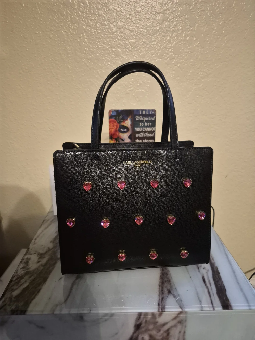 Karl Lagerfeld Maybelle Satchel with Pink Heart Studs NWOT
